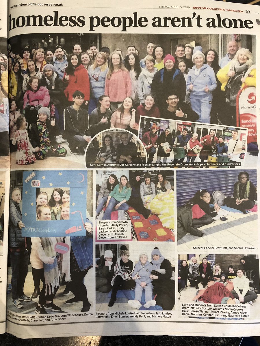 Great write up in @SuttonObserver about #YMCASleepEasy “Sending out a message that homeless people aren’t alone” A fun night, supported by our fab community who have helped us raise awareness; thank you! <a href="/Carrick_Music/">Carrick</a> <a href="/resonatedrums/">Resonate Drum Workshops</a> <a href="/ArthurTerrySch/">Arthur Terry School</a> <a href="/BallyBhogal1/">Bally Bhogal</a> <a href="/scgracechurch/">Gracechurch Centre</a>