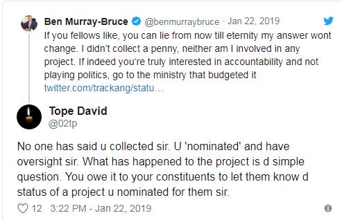 dmightyangel's tweet photo. #NaijaTwitterNASS
"Dear Sen @benmurraybruce, we are aware you nominated N220m zonal intervention projects in 2018 budget for Bayelsa East Senatorial District"..@TrackaNG 

So what has the man CHASING Common Sense since 2015 achieved as a SENATOR?
1. NOTHING
2. NOTHING
#NASScomedy https://t.co/EDygL8NRAF