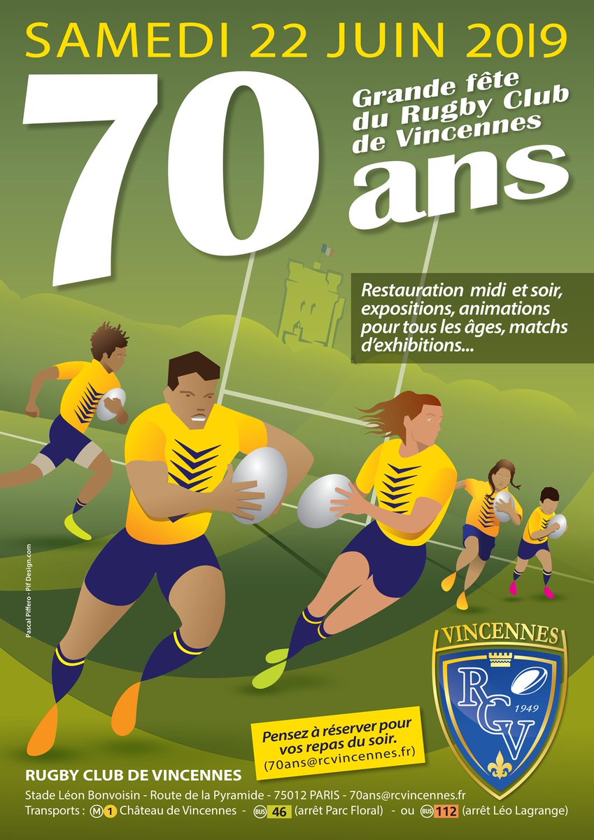 RCVincennes's tweet photo. 🎨 L'affiche des 70 ans du RCV
🏉🎂
📧 70ans@rcvincennes.fr
@VincennesVille @LIFRugby @valdemarne_94 @FFRugby
@Akka_Sports @M2BPO #schneider
#pifdesign #ValDeMarne #rugby #GORCV #Anniversaire https://t.co/apAtYvnWYo