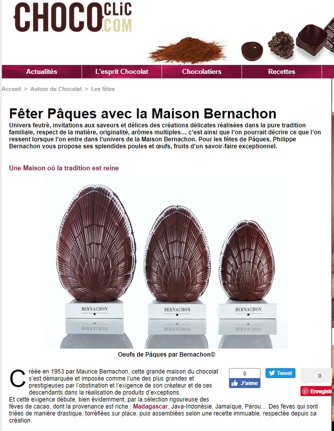 Nos créations pour Pâques sont dans la presse.
Merci <a href="/ELLEfrance/">ELLE</a> , <a href="/FineDiningLover/">Fine Dining Lovers</a> , <a href="/ChocoClic/">ChocoClic</a> pour ces parutions :)

Au plaisir de vous régaler encore cette année.
#bernachon #lyon #paques