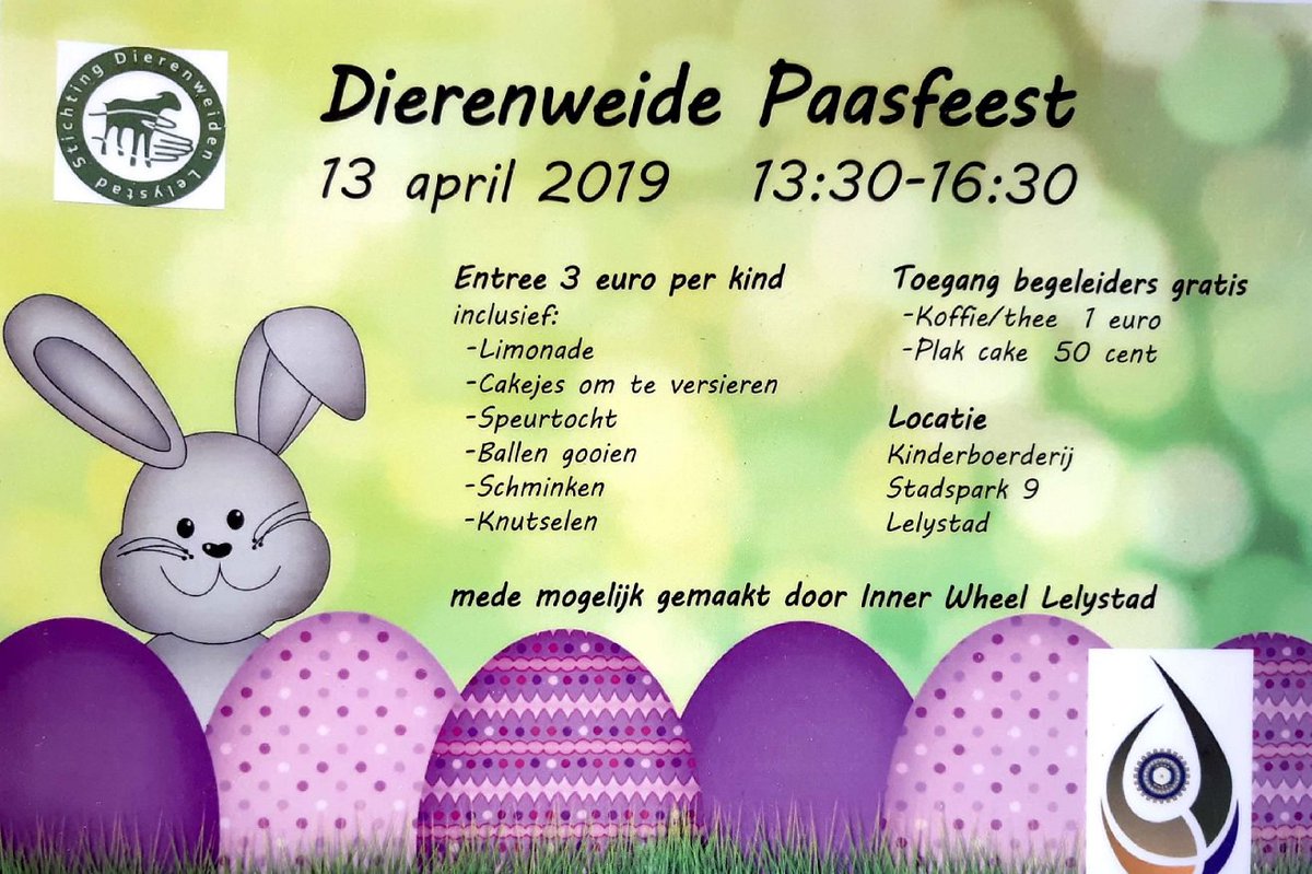 wwwlelystad's tweet photo. >> >> Nieuw in de agenda:
Paasfeest op kinderboerderij Stadspark. Kinderen €3.00 per kind (incl entree, speurtocht, schminken, cakeje versieren, limonade, ballen gooien, knutselen). Volwassen /begeleiders: toegang gratis. https://t.co/JZmIE06Hrb https://t.co/D1jkiAbRBC