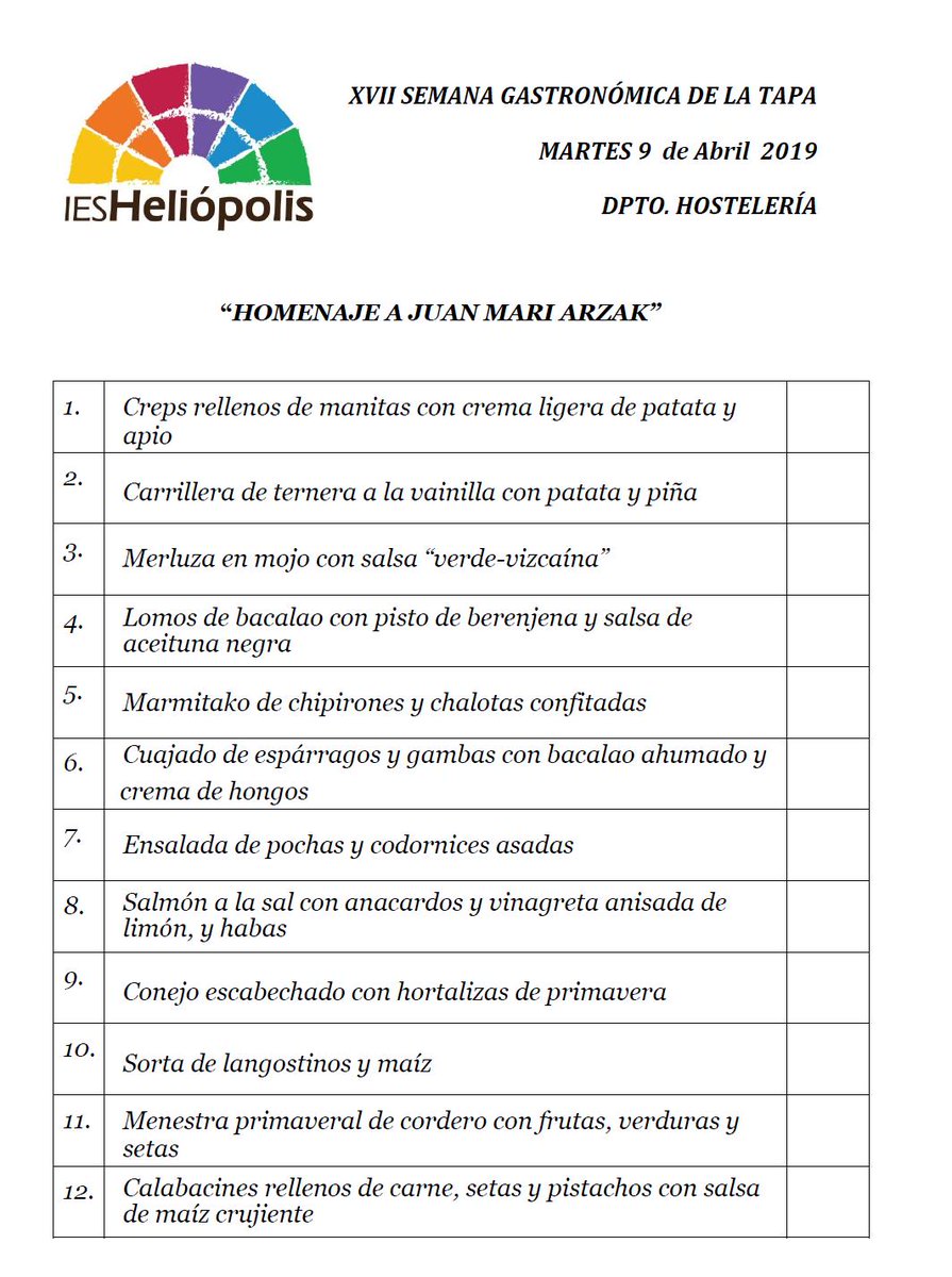 Semana Gastronómica de la Tapa. 
9 de abril.
