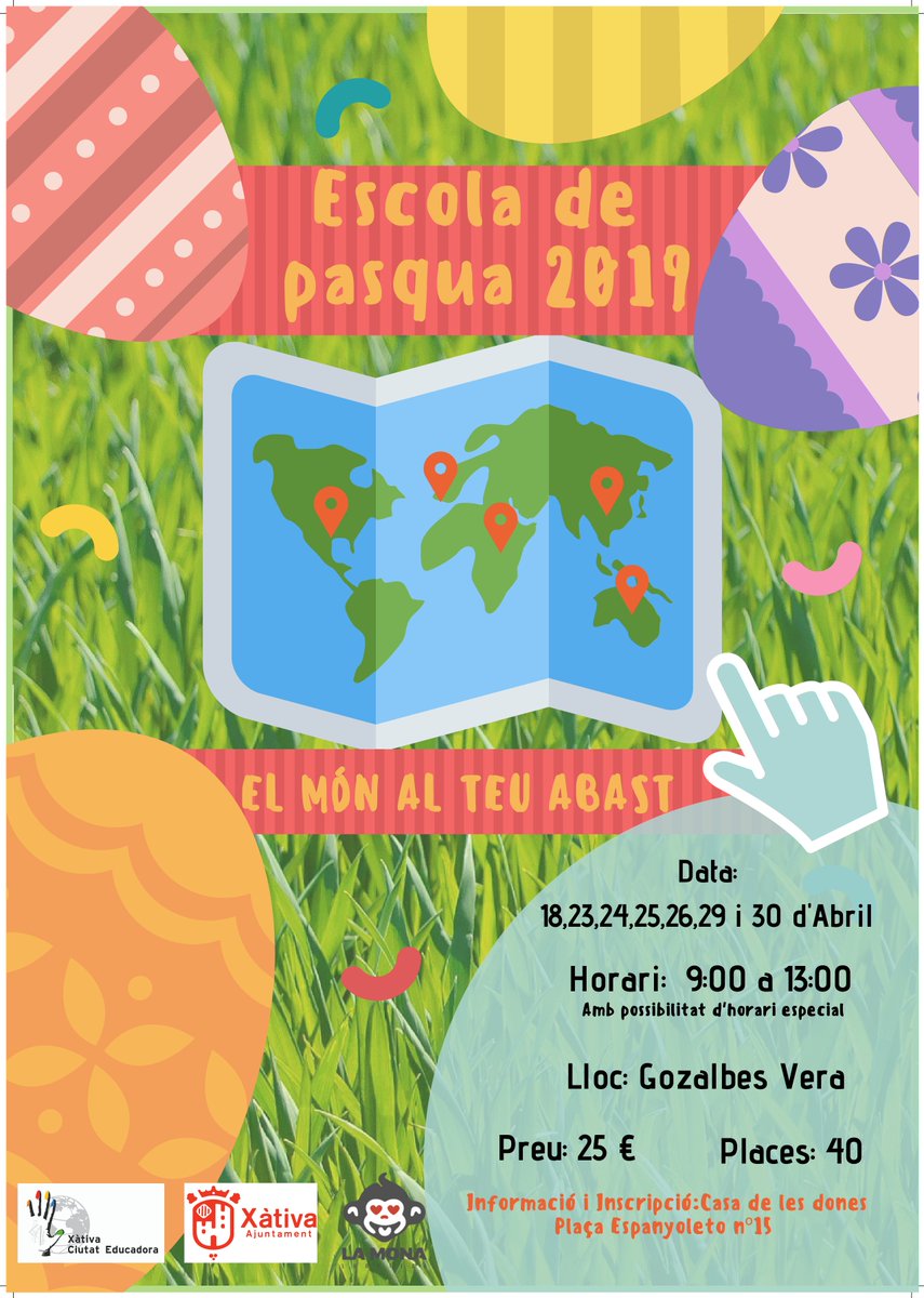 Xativa's tweet photo. 📝Inscripció oberta per a l’Escoleta de Pasqua

S'ha de realitzar pagament de matrícula via telemàtica, i entregar justificant i full d'inscripció a la Casa de les Dones

Enllaç pagament: https://t.co/d6IxqZdePs

Full inscripció: https://t.co/UpfBB4FAOX

➕https://t.co/48HxP4aP3N https://t.co/PuZF0DYizN