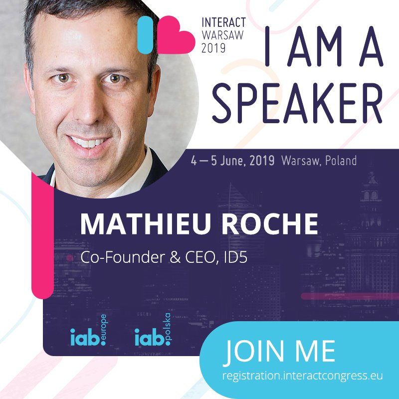 ID5_io's tweet photo. Our CEO @rochemathieu will be presenting at #IABInteract the @IABEurope's flagship event, taking place on 4 &amp; 5 June in Warsaw. 
Have a look at the agenda https://t.co/LrRAsUHUyf https://t.co/oYdez5Ua6r