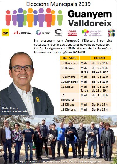 ENCARA NO HAS SIGNAT? 📣 Per tal de presentar-nos a les eleccions de l'EMD, necessitem 100 signatures de suport. Vine a la Casa de la Vila i ajuda'ns a fer poble! ✊ 😉 

#Valldoreix #SantCugat #FemPoble