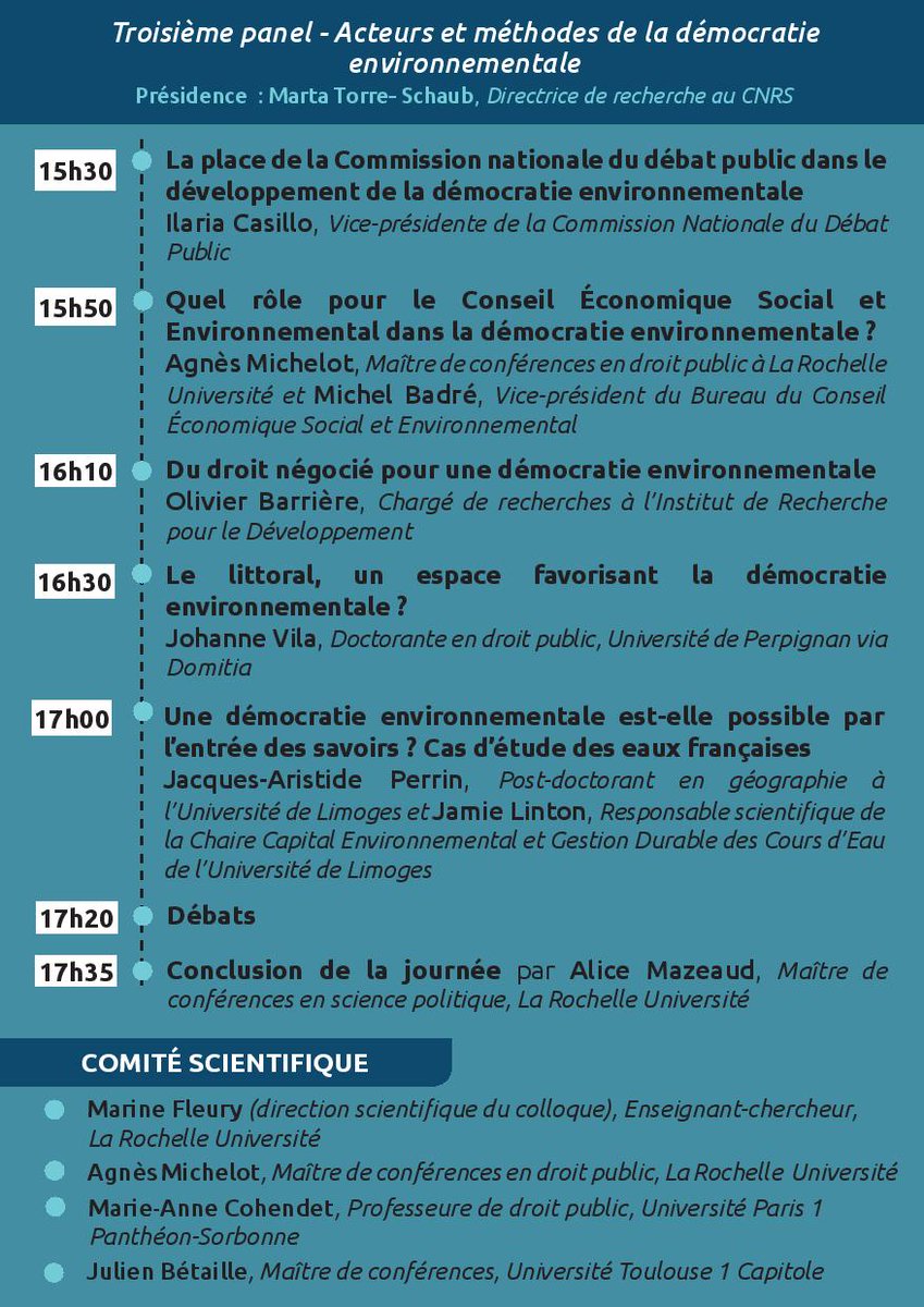Le 29 avril <a href="/UnivLaRochelle/">La Rochelle Université</a> pour un colloque sur la démocratie environnementale. J'y montrerai que le droit de la participation est malheureusement encore loin du modèle délibératif @LoicBlondiaux @bourg_d