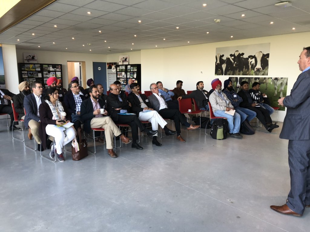 Day II, visit to Dairy Campus <a href="/Kees_deKoning/">Kees de Koning</a> emphasising on importance of good quality milk, only then exports are possible🥛.  Dutch Dairy companies main focus on Animal Nutrition, Genetics, Farm Management and Processing. <a href="/NLinIndia/">NL Embassy for India, Nepal and Bhutan🇧🇹🇮🇳🇳🇵</a>