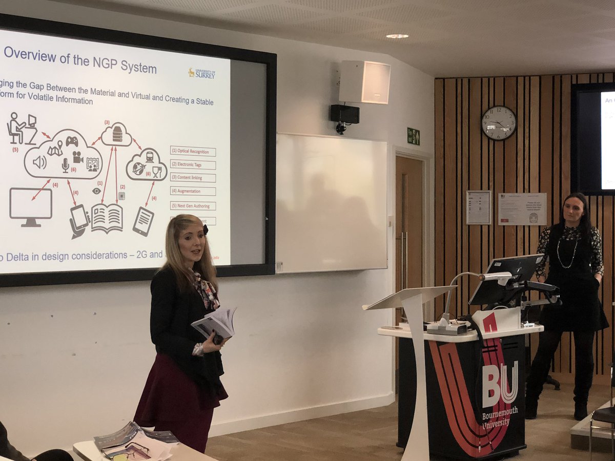 BUTourismHotel's tweet photo. Caroline & Emily from @SHTMatSurrey presents an interesting project on how to enrich experience through #augmented guidebooks, evaluation of the next generation paper technology. An app has been created to provide seamless transition between material & virtual world. #TTRAEur2019 https://t.co/bOYsw1TbHU
