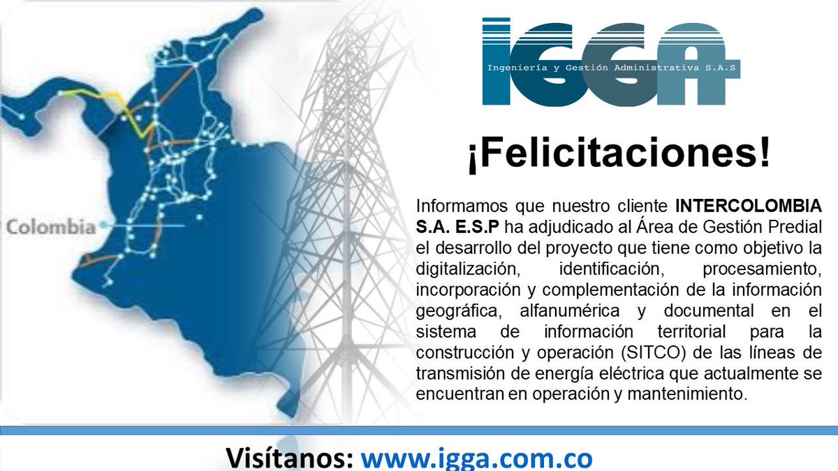 Ingenieriayges's tweet photo. FELICITACIONES  a todo nuestro equipo del Área de Gestión Predial, por proyecto adjudicado por nuestro cliente @intercolombia. https://t.co/FMfqJHVoZZ