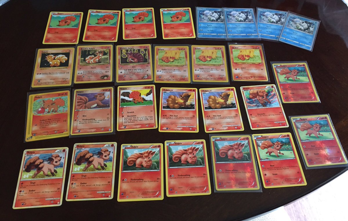 Scarlie_V's tweet photo. Here are the rest of the #vulpix And #AlolanVulpix cards I got yesterday some of the highlights are a Japanese neo destiny some World championship and some dragons exalted so a pretty great haul ❤️ @TrollAndToad #vulpixlove #pokemon #Nintendo #vulpixcard #TCG https://t.co/8kvycYnQSg