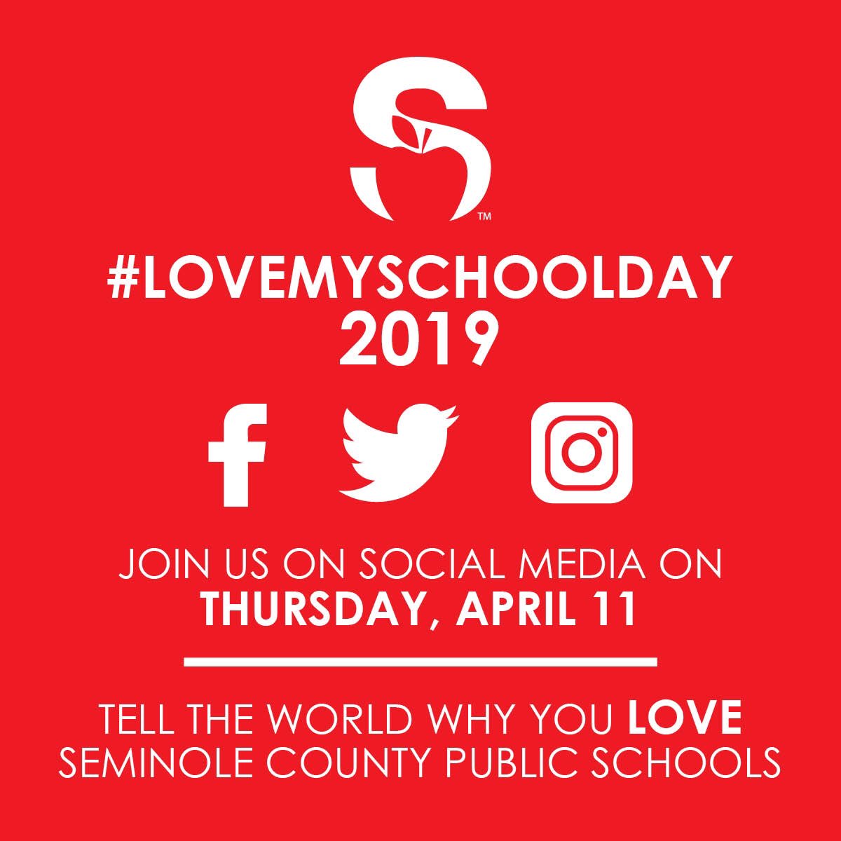 April 11th is right around the corner &amp; we want to remind you that it's #LoveMySchoolDay.  It's a day we can share the 411 about the GREAT education taking place in our schools.  Teachers, parents, students, tell the world why you LOVE SCPS! <a href="/SCPSInfo/">SCPS Info</a>