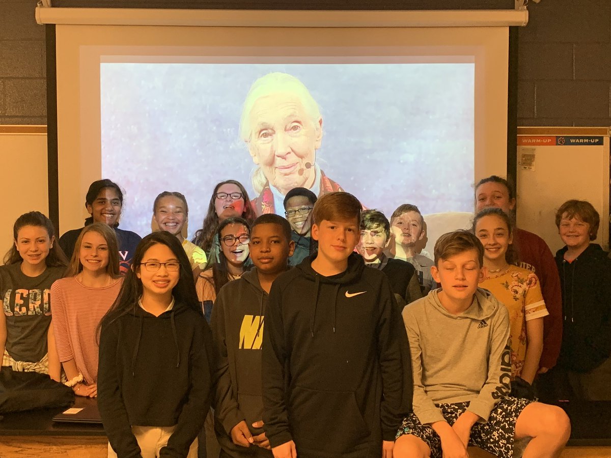 Kate_Chall's tweet photo. My Ss were so excited to participate in this @SkypeClassroom event.They were super disappointed their questions were left unanswered. Still fun to hear Dr. Goodall speak via live stream! #challscience https://t.co/VnwTRiEWZs