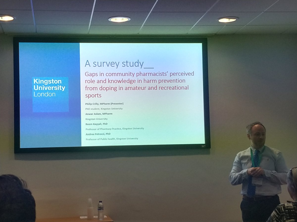 Thought-provoking presentation by @PhilipCrilly about doping and the misuse of appearance and performance enhancing substances. Lots of discussion about the role #communitypharmacists can play #hsrpp2019