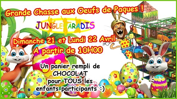 JungleParadis's tweet photo. Votre parc Jungle Paradis organise comme chaque année une Grande Chasse aux Oeufs  :)
Un jeu gratuit soumis à l'entrée du parc (sans supplément).
Tous les enfants participants repartiront avec un panier de chocolat 😊🍫 https://t.co/L4rALbQwJC