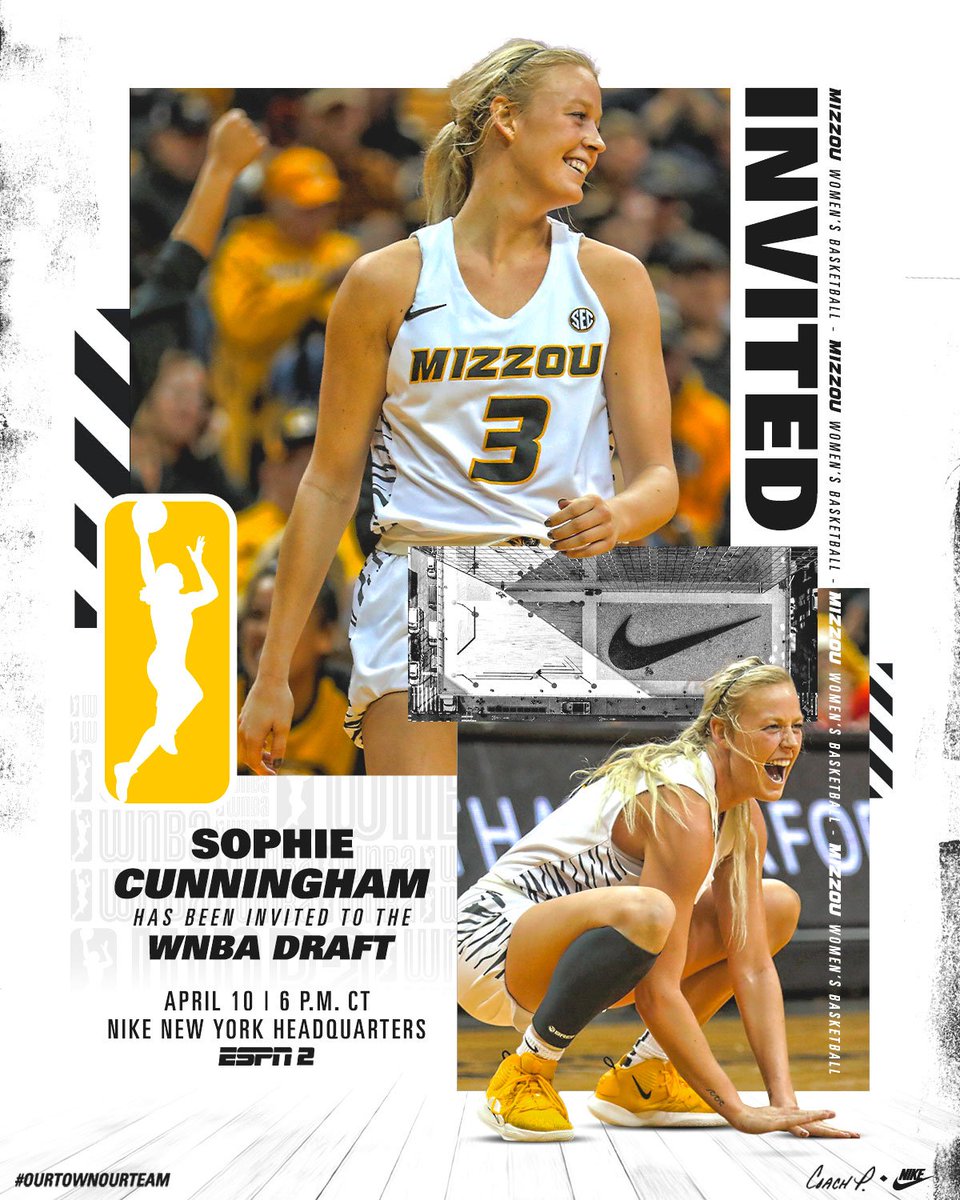 MizzouWBB's tweet photo. .@sophaller ➡️ #WNBADraft

Sophie Cunningham has accepted an invitation to Wednesday’s @WNBA Draft in New York City! 

#MIZ #OurTownOurTeam 🐯🏀 https://t.co/2WQchfA029