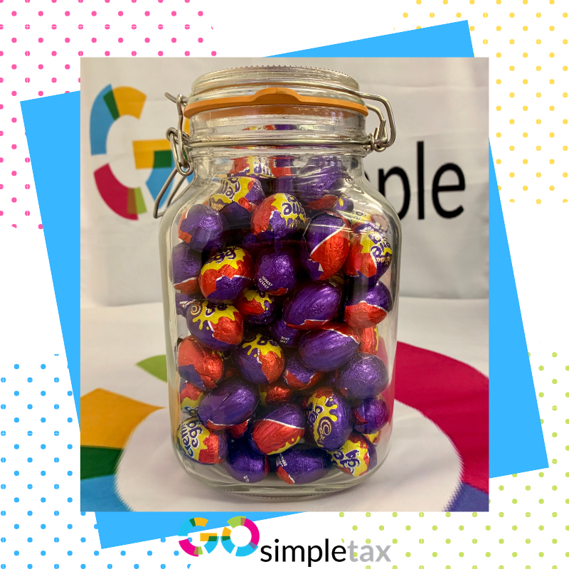 GoSimpleTax's tweet photo. 🐣🌟COMPETITION TIME 🌟🐣

Fancy winning a jar full of mini cream eggs? Now’s your chance! 

Guess the correct number of eggs in the jar to be entered into our prize draw.

All you have to do is comment your guess, retweet this post and follow our page. 

#Competition #Easter https://t.co/zBma84nTGd
