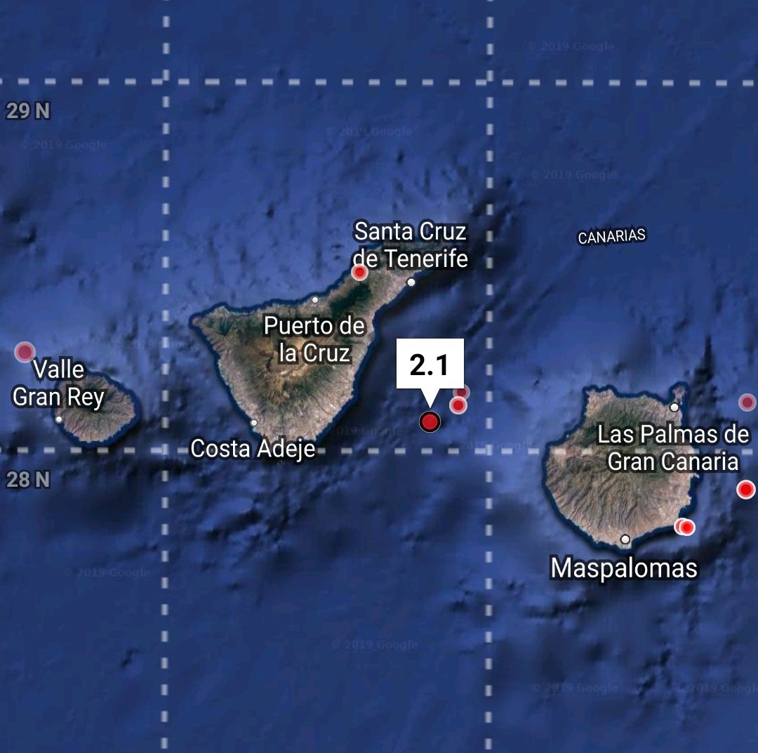 Movimientos sismicos en nuestro entorno, el último entre Gran Canaria y Tenerife de 2.1.