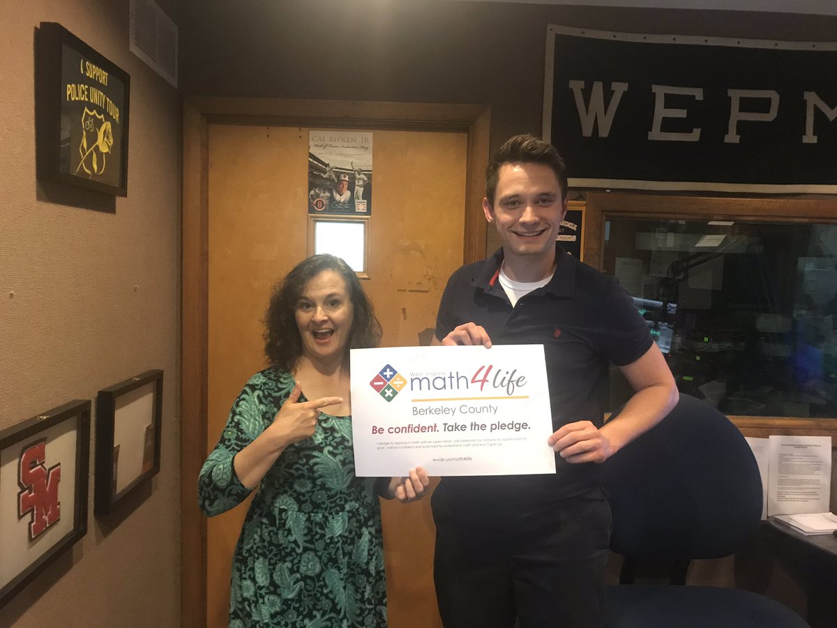 Marcia and Michael from WEPM took the Math 4life pledge this morning. Thanks for having us out and talking math! #BerkCoSchoolsWV #math4lifewv <a href="/WVeducation/">West Virginia Department of Education</a> @WEPM_EP