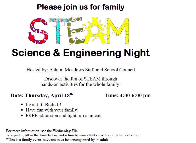 AshtonMeadowsPS's tweet photo. Our STEAM Night is next Thursday, April 18th from 4-6 pm at Ashton Meadows!  Don't forget to join us! https://t.co/bnriyp3EL6