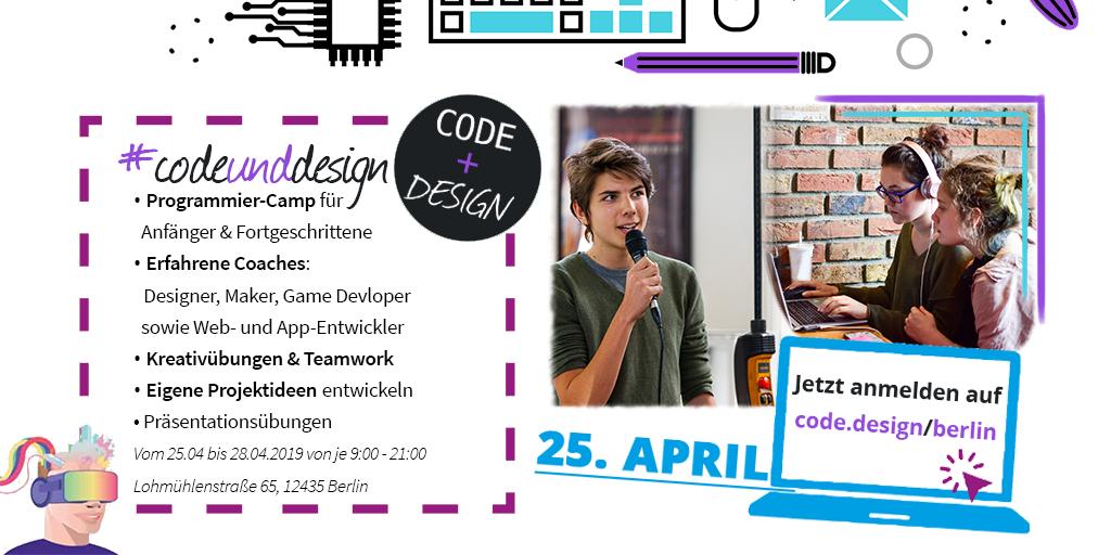 codeunddesign's tweet photo. An alle Profis: Aufgepasst!! 👩💻👩🔬
In 2 Wochen startet die #codeunddesign wieder in Berlin!
Habt ihr bock auf Programmieren? Digitale Projekte Entwickeln? Game Design & App Design?
Dann jetzt noch schnell anmelden -> https://t.co/TnfP1ckFs7 https://t.co/HELQgxJsHs