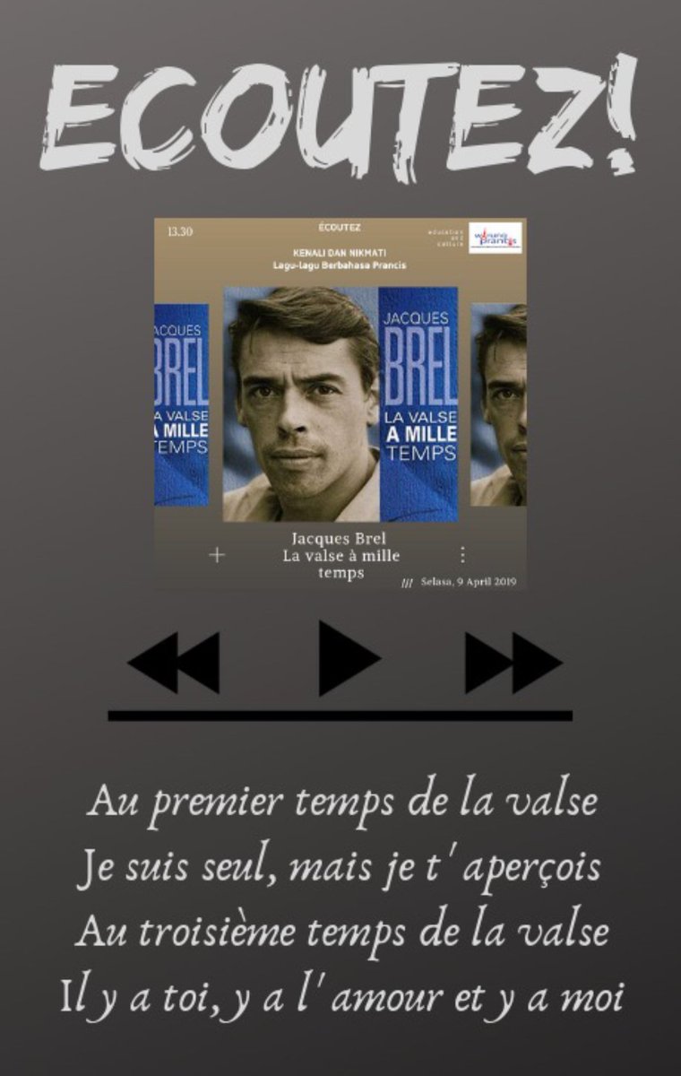 Bonsoir!
Tadi kita mendengarkan lagu dari Jacques Brel yaa... :)