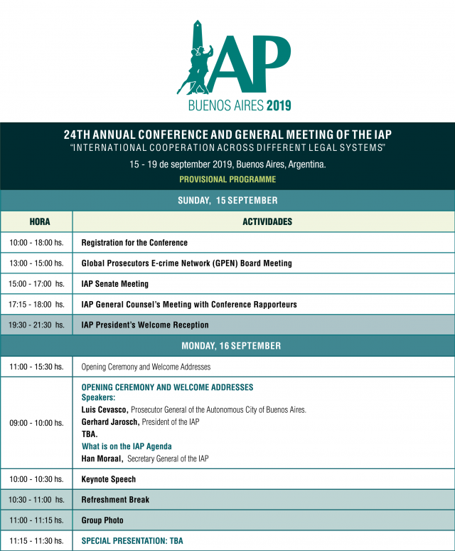 IapBuenosAires's tweet photo. #ProvisionalProgramme 15 y 16 Septiembre "IAP Buenos Aires 2019" consultas: iap2019consultas@fiscalias.gob.ar más información https://t.co/66CQwNFBjW https://t.co/ohF7c77ULJ