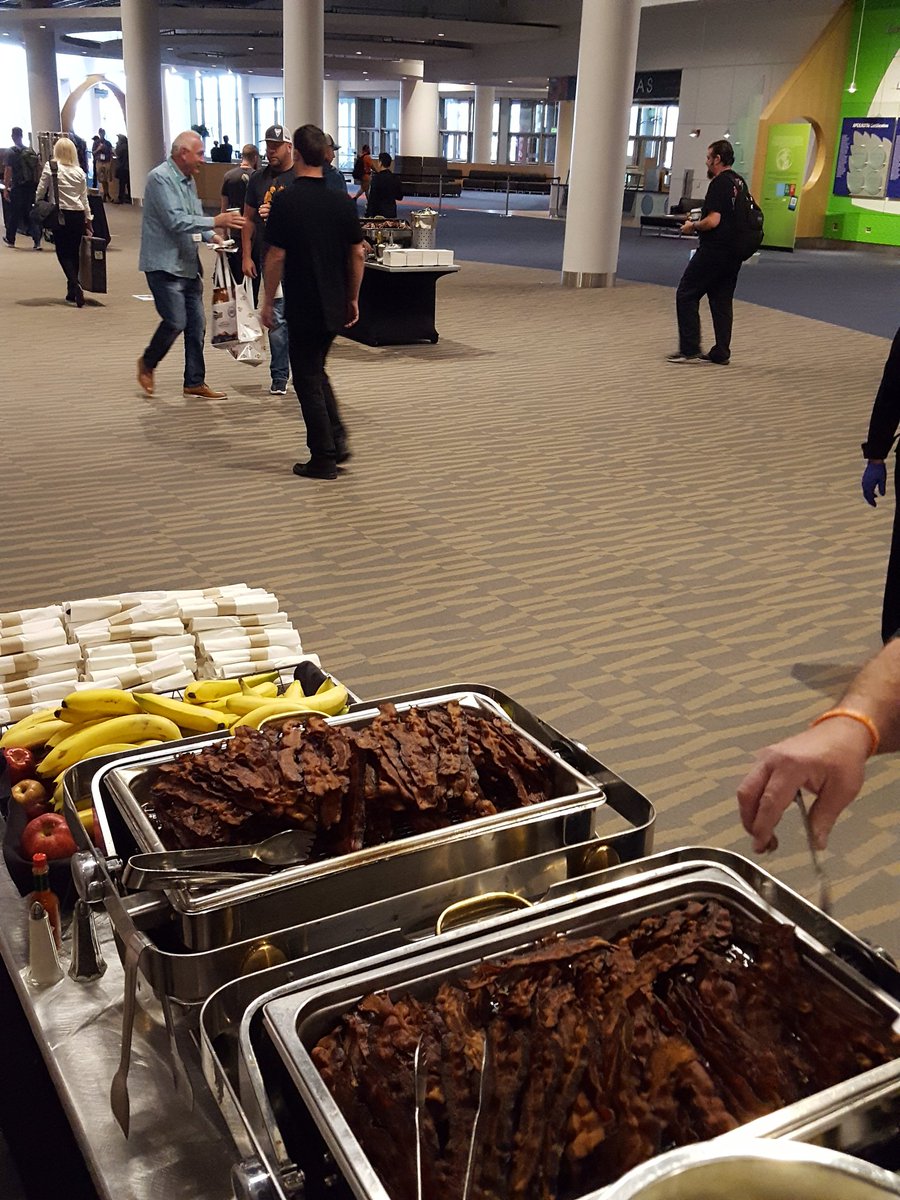 cmsabato's tweet photo. Meanwhile in Denver, @BrewersAssoc demonstrates the importance of knowing your audience. Bacon everywhere, for the win. #CraftBrewersCon @midwatchbrewing @adcap69 https://t.co/kBoCmKBjik
