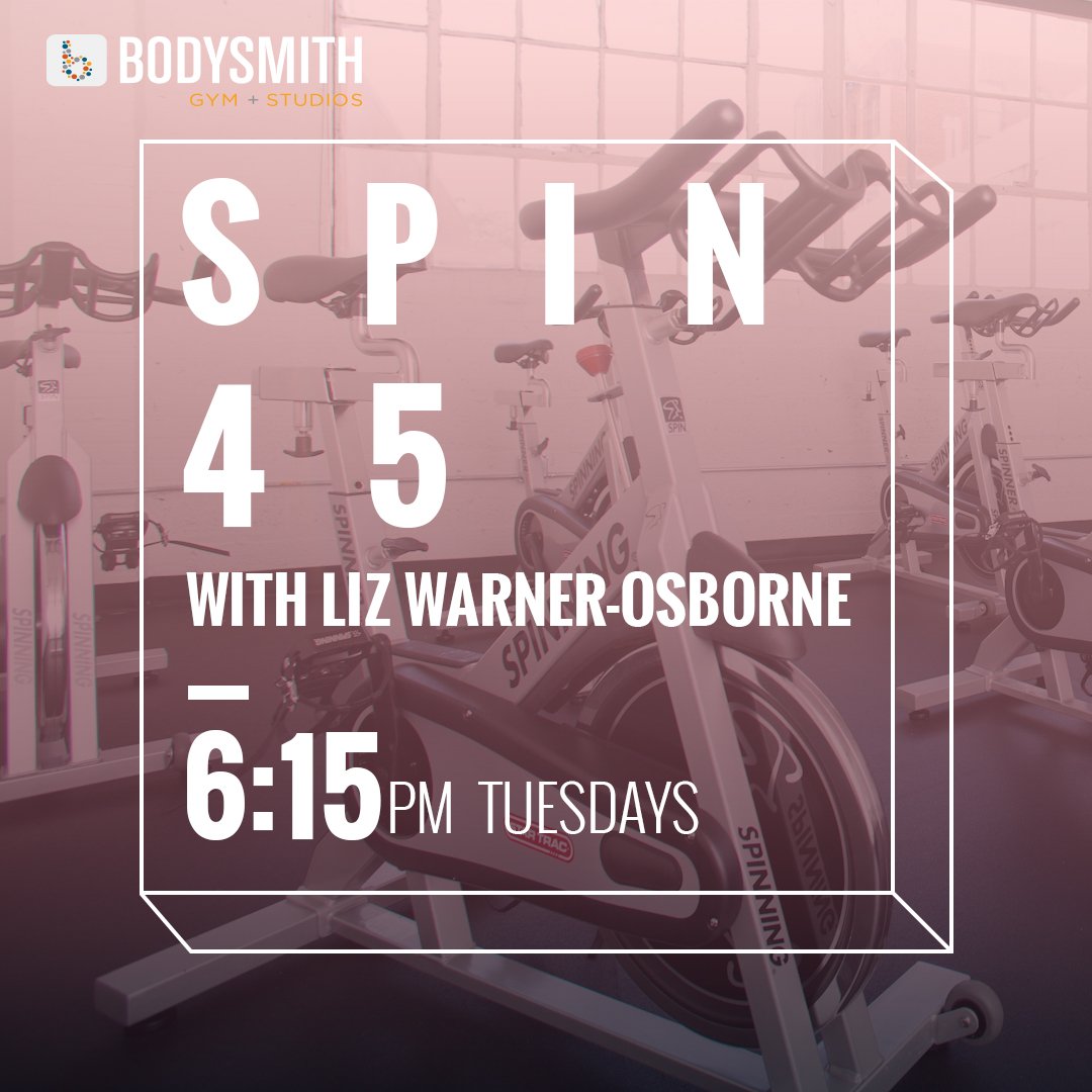 BodySmithGym's tweet photo. Do you want to sign up for our Tuesday Spin class but you need a little more time to get to class after work? We heard you loud and clear! Spin 45 with Liz Warner-Osborne now starts at 6:15pm! Sign up! https://t.co/96H92w6iRF https://t.co/2zCuVToJoj