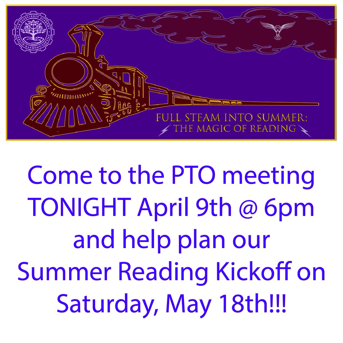 ParExAcademy's tweet photo. PTO Meeting Tonight! 6pm at @ParExAcademy https://t.co/ERFrqMZODM