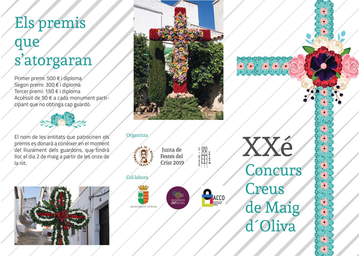 GentdOliva's tweet photo. La Junta de Fiestas del Santísimo Cristo de San Roque, con la colaboración de la concejalía de Fiestas del @AjuntamentOliva, ha convocado un año más el tradicional Concurso de las Cruces de Mayo. La inscripción se puede realizar del 15 al 26 de abril. #CrucesdeMayo #CristoOliva https://t.co/ZklY5XYQ20