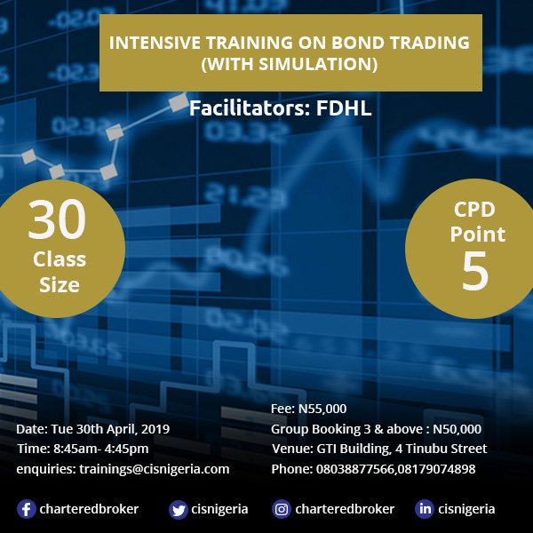 cisnigeria's tweet photo. #bondtraining #investment #bondadvisors #financialmanagement #capitalmarket #securities https://t.co/3WNMmyxYu8