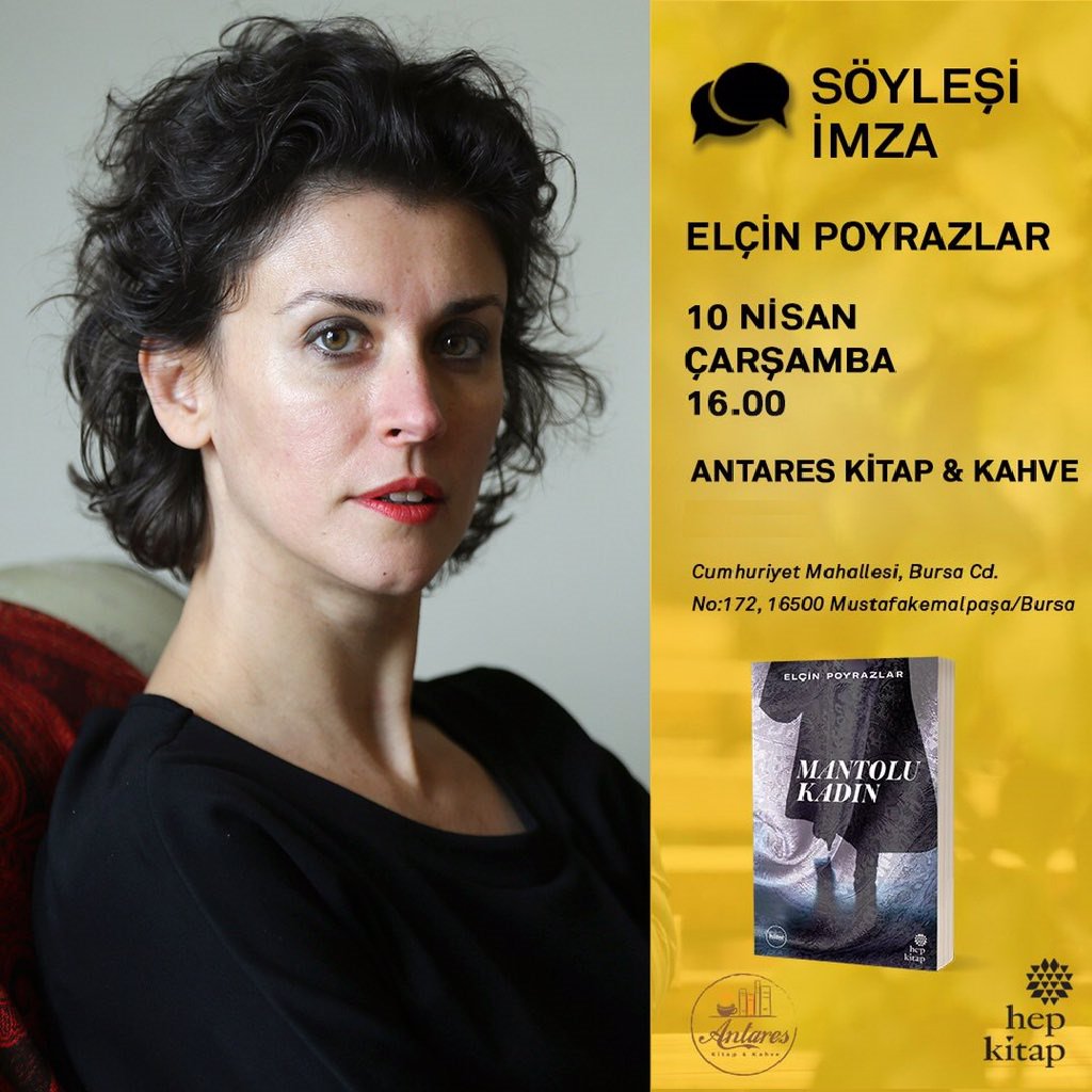 | İmza Günü |

Elçin Poyrazlar, Yarın saat 16:00'da Antares Kitap Kahve'de okuyucuyla buluşuyor!

Tüm kitap sevenleri imza gününe bekliyoruz.

#antareskitapkahve #bursa #mustafakemalpaşa #elçinpoyrazlar #mantolukadın #hepkitap