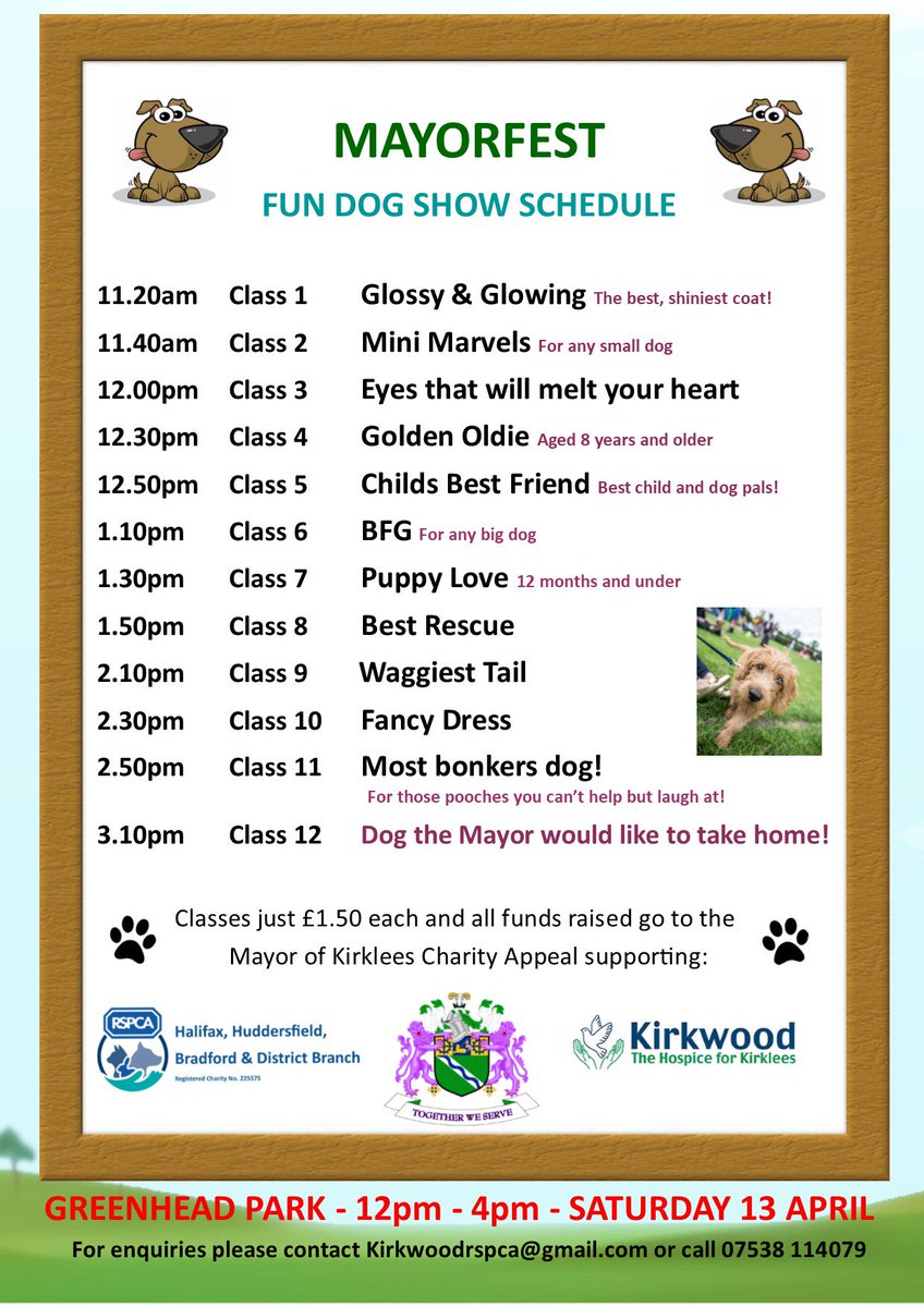 KirkleesMayorCh's tweet photo. #CharityTuesday our #MayorFest is this Sat 11am to 4pm at Greenhead Park Huddersfield!! there'll be a dog show, games, stalls and lots more!! https://t.co/2Fjm22uAqy