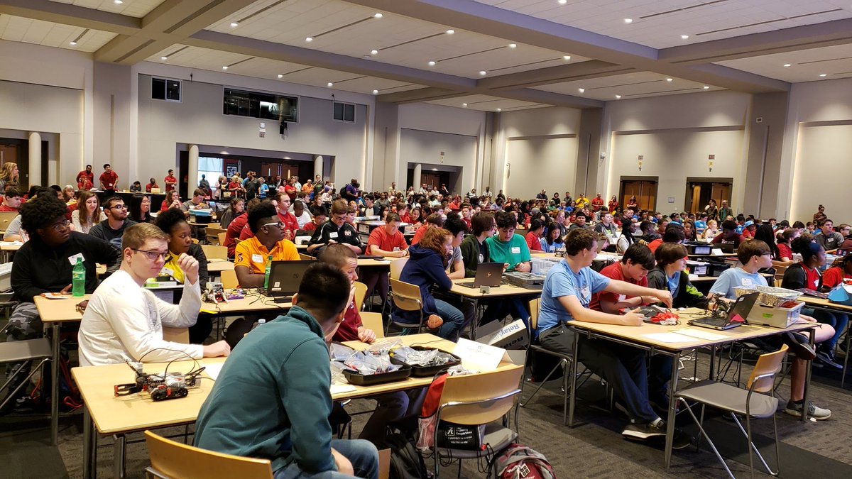 jgrayatua's tweet photo. 57 teams (~260 students &amp; 300 parents/teachers) attended the 2019 Alabama Robotics contest, with basketball-themed problems. Dr. @Chris_Crawford_ was keynote.

Next year, we celebrate our 10th Anniversary of this event!

#uarc-19 @AlabamaCsta @bamaengineering @AlabamaDeptofEd https://t.co/l1pHyjw0lv