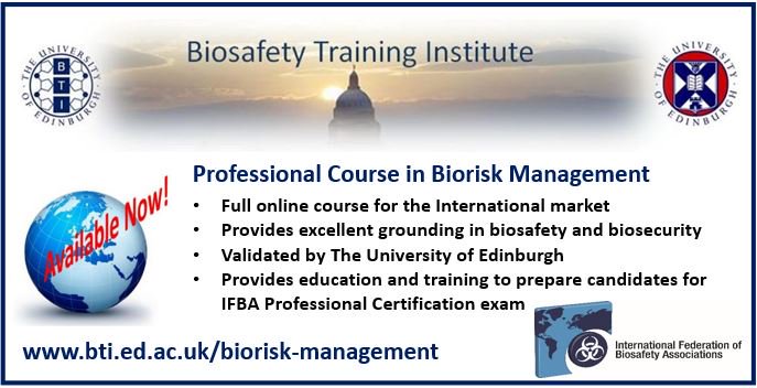 BTIEdinburgh's tweet photo. Online Professional Course in #Biorisk Management available to the international market. https://t.co/MbewIe8GBB Developed by @BTIEdinburgh at @EdinburghUni  #biosafety #IFBA https://t.co/pJLnBPVw6a