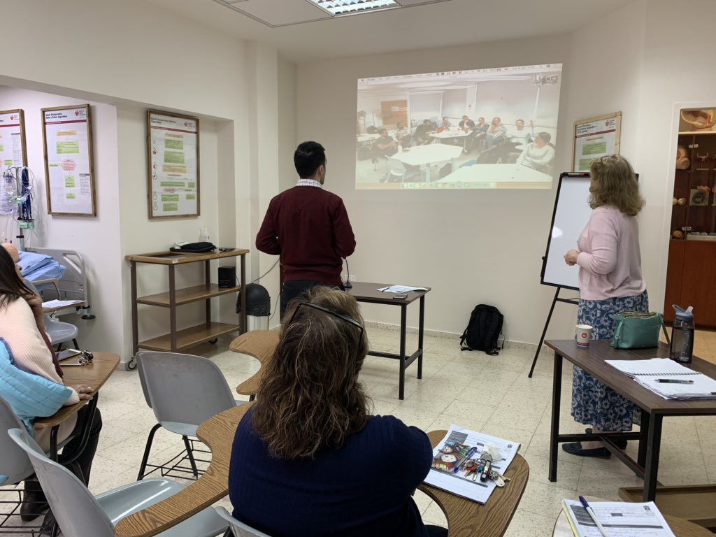 uhsussex_resus's tweet image. Alex & Jo working in Bethlehem University this week with their nursing faculty to teach simulation. Video conferencing back to @bsms_simulation back in Brighton! Great learning collaboration between country’s @BSUHSimulation @BSUH_NHS