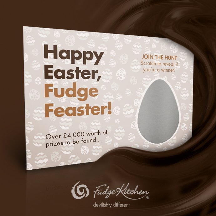 fudgekitchen's tweet photo. Anyone won on our #Easter #scratchcard #competition yet? 400 prizes to be won with every 6 slab box of #fudge. Scrape off the egg and you could win a Fudge Making Experience for 2, #caramels, #brittles, #drinkingfudge ... goodies galore. Available WSL at all FK shops and online. https://t.co/YinjLS7hju