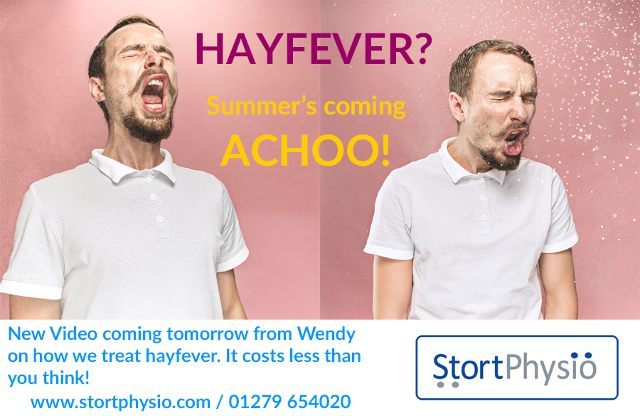 StortPhysio's tweet photo. If you suffer with hayfever you'll definitely want to see Wendy's video tomorrow! As an aside, probably my best pun yet? #physio #bishopsstortford #stansted #harlow #hayfever https://t.co/1NqsN6rZHD