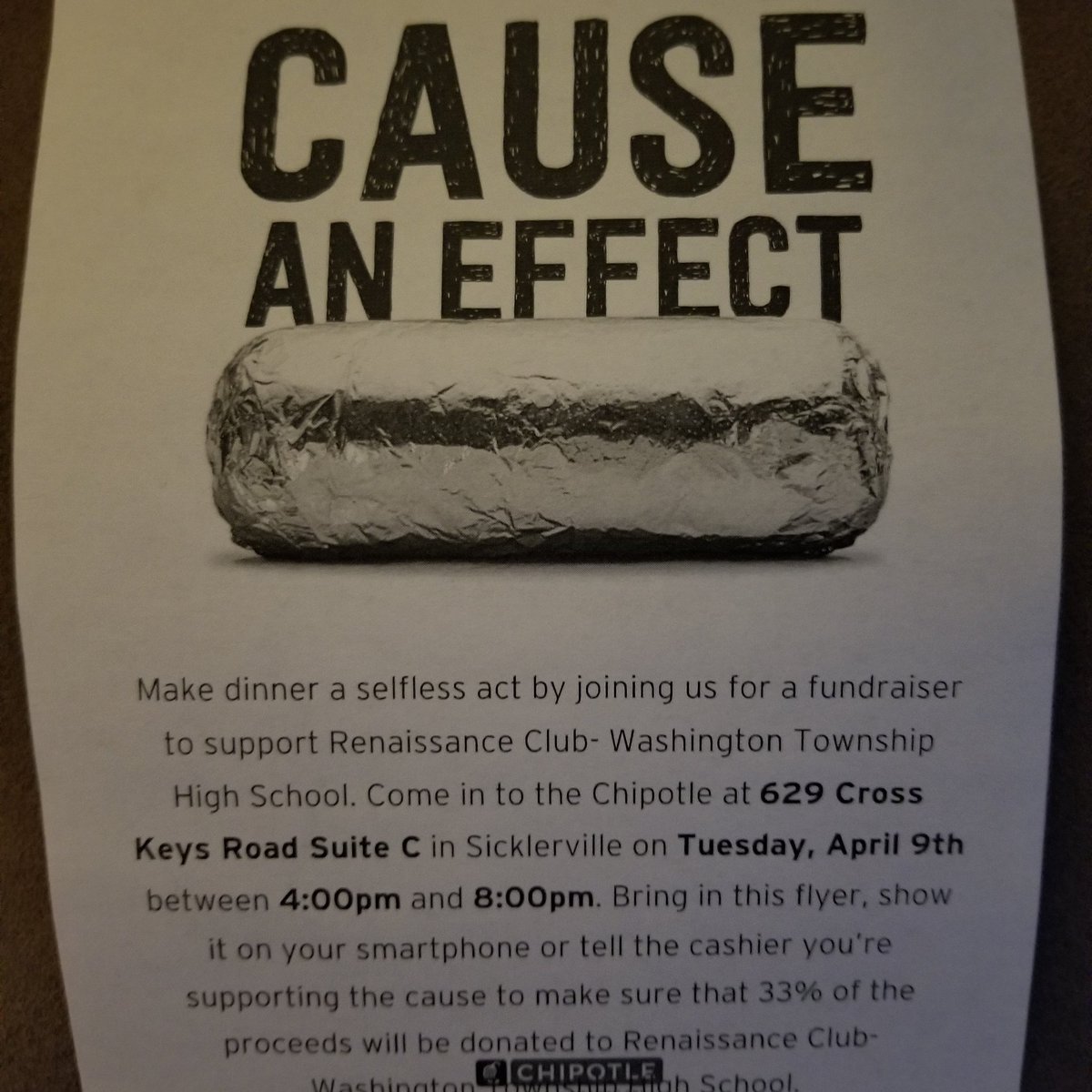 Please come out to Chipotle tonight and support the WTHS Renaissance club!