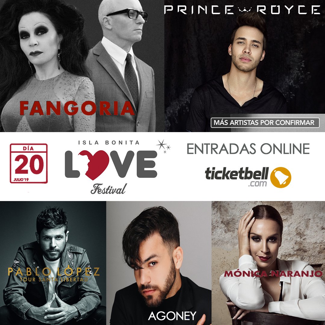 🔔Así queda, de momento, el nuevo cartel de Isla Bonita Love Festival 😍...Un macroconcierto por la integración y los valores culturales...Entradas y Packs de viaje y alojamiento en ticketbell.com…/entradas-isla-bonita-love-fest
💙💚💛🧡❤️💜💙💚💛