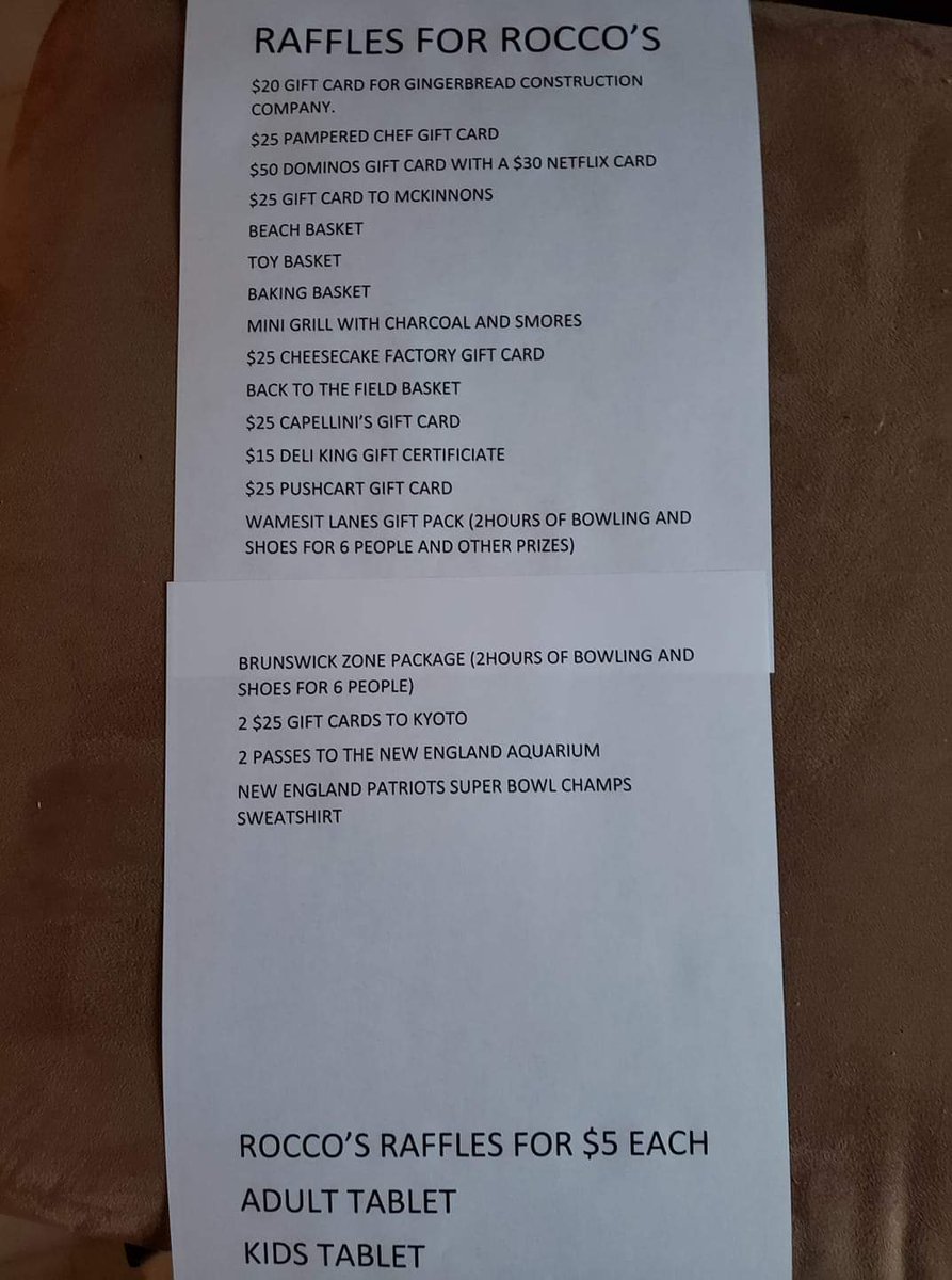 Tonight is the fundraiser at Rocco's restaurant in Wilmington. Come on out and dine for a cause. This is the biggest raffles we have had yet. If you still want raffles and can not make it tonight let me know. I have venmo