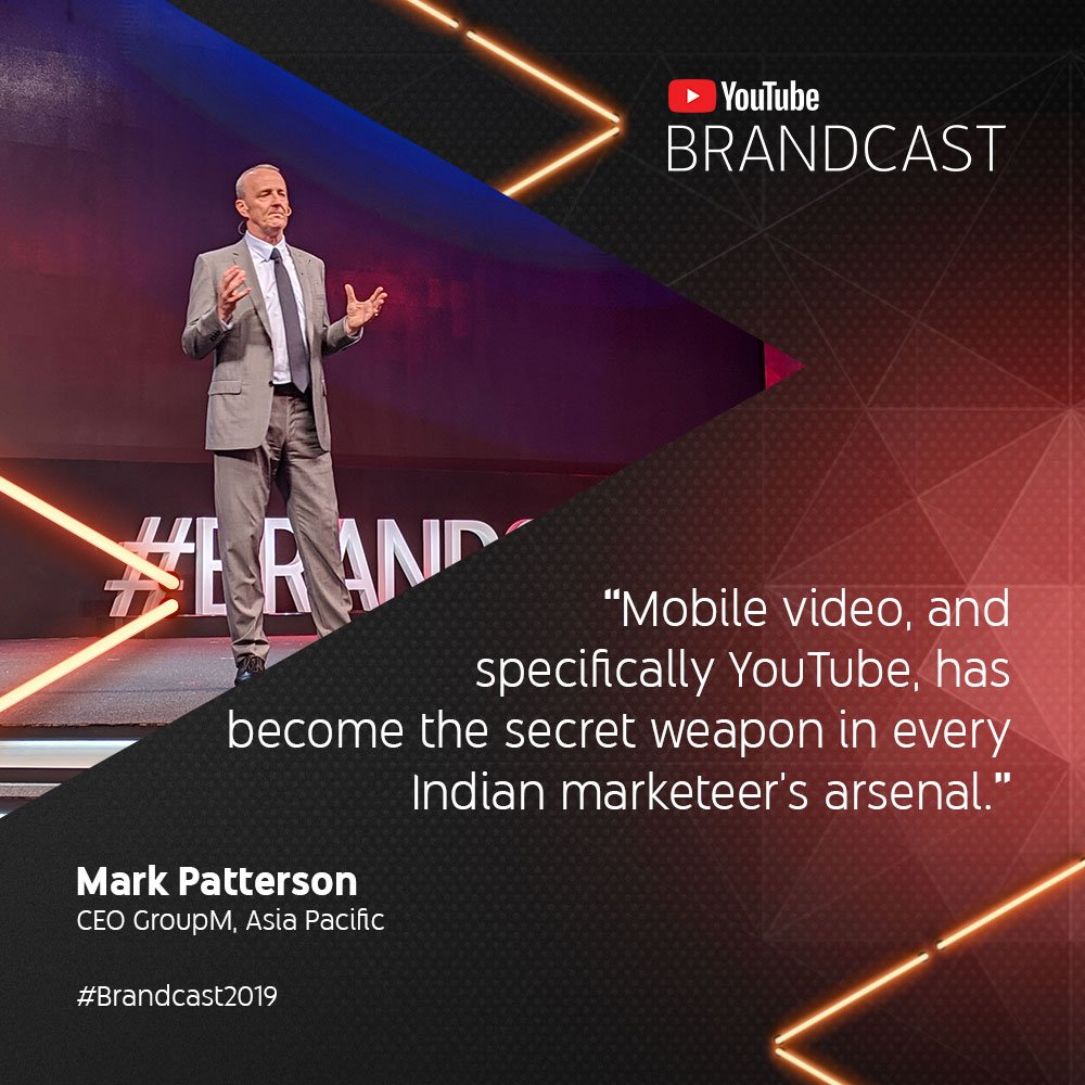 With its massive reach, YouTube is not just about driving awareness, it can also drive sales, says Mark Patterson, CEO, GroupM APAC. #Brandcast2019