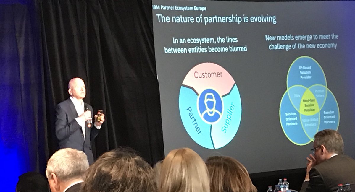 MargKnudsen's tweet photo. The nature of partnership is evolving into an integrated NextGen Ecosystem by @seanbergin5 at #IBMDLE2019 https://t.co/A5WauxicOK