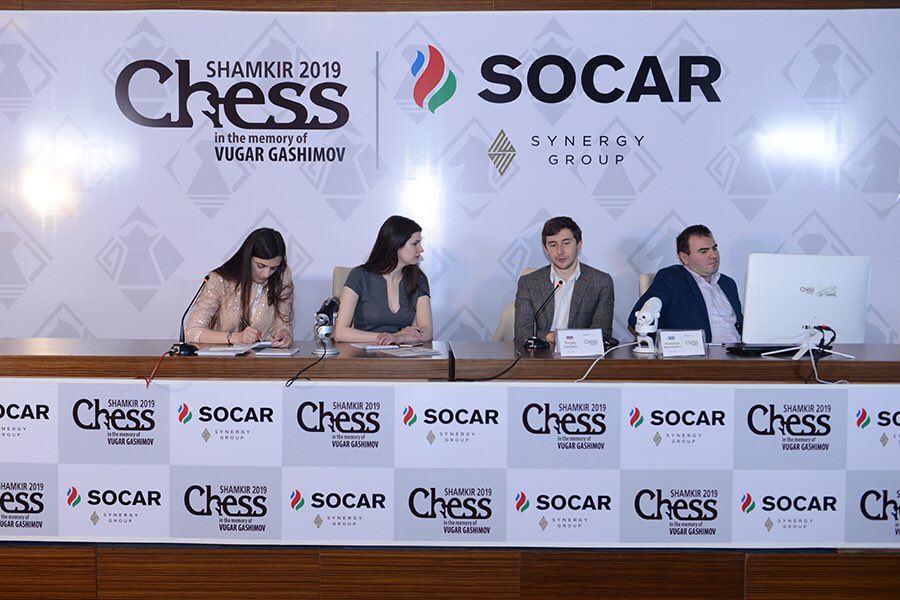 ShamkirChess's tweet photo. Shamkir Chess 2019- 9th Round 2nd Press Conference

#VugarGashimov #ShamkirChess #SOCAR #ShamkirChess2019 #chess #sahmat #SynergyGroup #Bakuchess https://t.co/WyufqE1Dnq