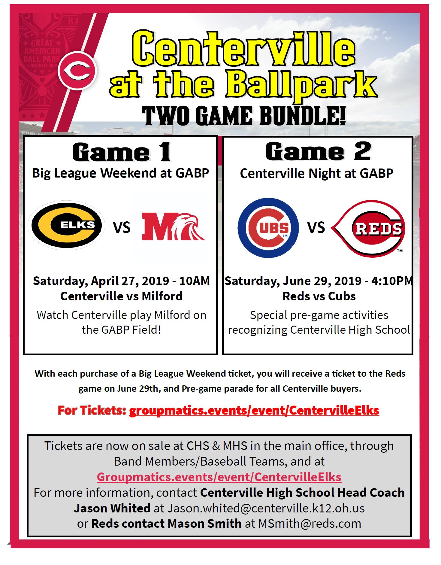 Centerville Athletics on Twitter "Tickets for Varsity Baseball game vs