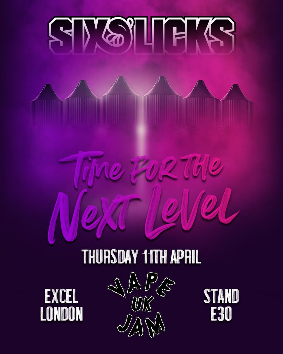 Six Licks never rests, always seeking to take your vaping to the highest level achievable! Bring your taste buds to stand E30 at Vape Jam for all to be reveal - 11/4/2019 #SixLicks