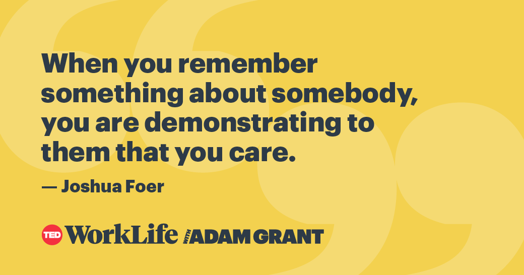 AdamMGrant's tweet photo. Expertise depends on task memory: having knowledge at your fingertips.

Relationships depend on interpersonal memory: recalling personal details about the people you meet.

#WorkLife #TuesdayMotivation: https://t.co/e9GaX4ApgF https://t.co/FODi6eyBPS