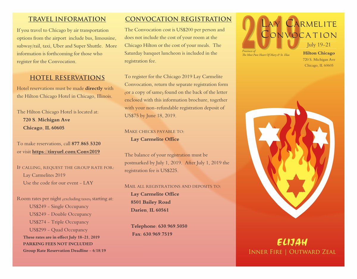 CarmeliteMedia's tweet photo. Lay Carmelite Convocation 2019 | Chicago, IL | July 19-21 |
Will you be there? #LCConvocation2019 #Elijah #InnerFireOutwardZeal @LayPcm @carmelinst #LayCarmelite #Carmel https://t.co/cmQpsYZGp0