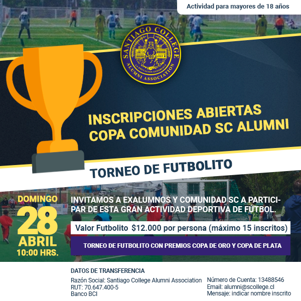 AlumniSC's tweet photo. Copa Comunidad SC - Futbolito

Inscripciones abiertas ¡Últimos cupos!

Inscripciones: https://t.co/jM1KK8IdvV https://t.co/Jmm3jeEJZu