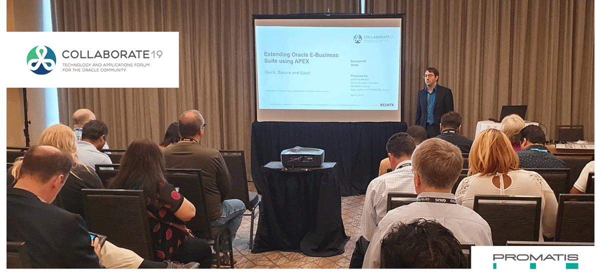 PROMATIS's tweet photo. It´s day 3 of #C19TX and our 2nd presentation "GDPR compliant rapid implementation of  #OracleTaleo" is already in the starting line. On day 2 we could already inspire a broad public for the @Oracle_EBS with #APEX &amp; make a great start into the #C19TX - this makes referencing fun! https://t.co/0wfOwcL0g8